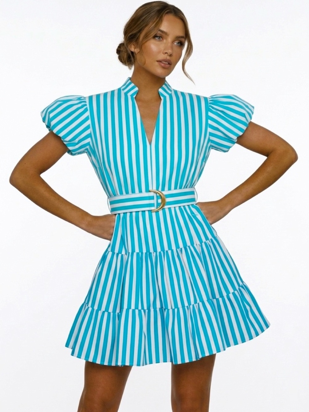 MWT Lusana Karissa Arctic Blue Stripe Mini Dress Size 6